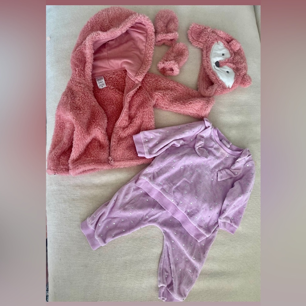 Carter's Pink and Lavender Fleece Pajama Set 3-6 months